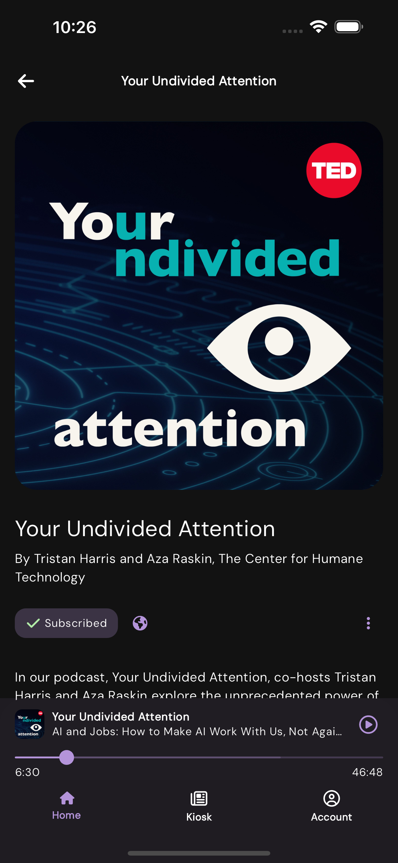 Podcast player screen