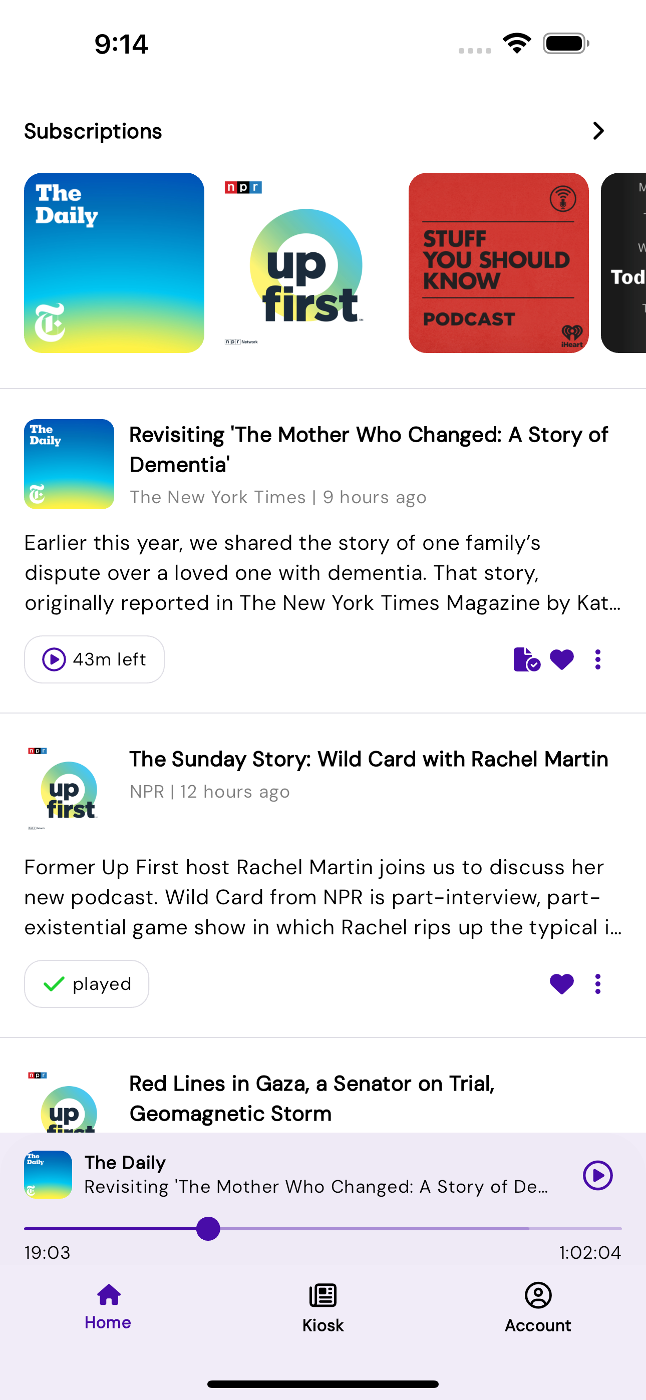 Podcast Kiosk home screen