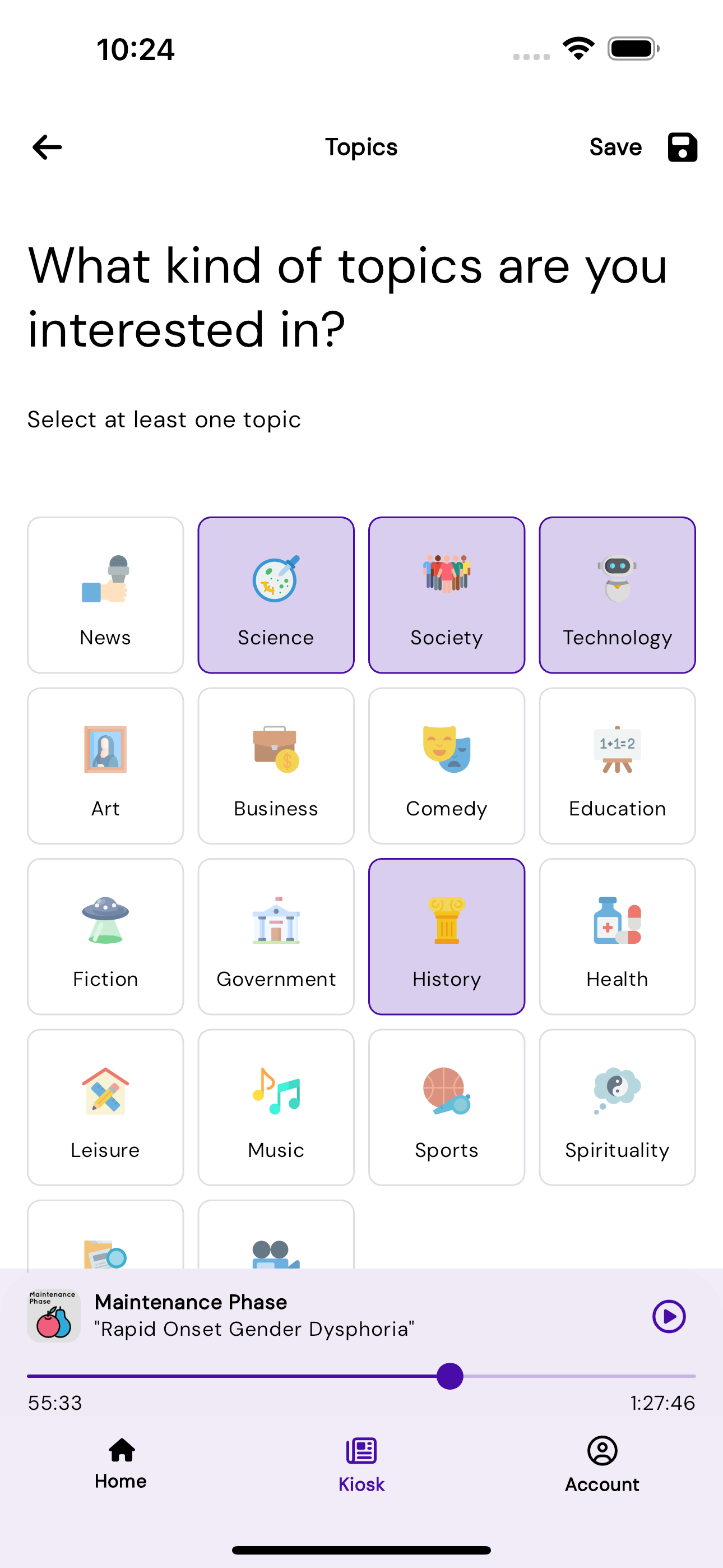 Podcast subscription screen